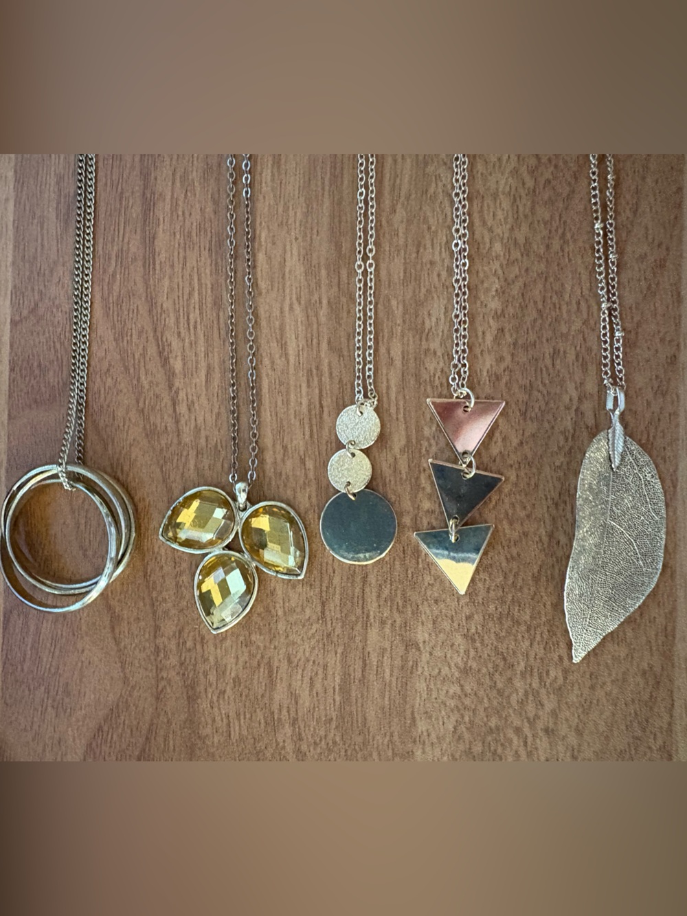 Gold-Tone Layered Leaf and Geometric Necklace Set - Women Jewelry